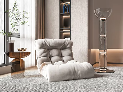 Cozy Light Gray Bean Bag Sofa In Modern Living Room With Floor Lamp And Carpet 3d model