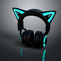 Black Gaming Computer Headphones with Cat Ear Design and Blue Glowing Effect