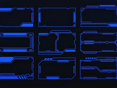 Blue Tech Interface Frame Design With Various Shapes Glowing Borders And Grid Backgrounds 3d model