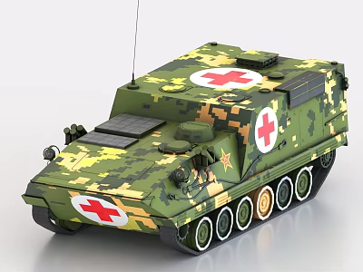 Camouflage Armored Military Tank With Red Cross Medical Markings On Body 3d model