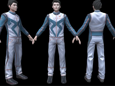 Game Movie Character White Blue Costume With Red Lines Three Angle Views Design 3d model