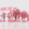 Artistic Pink Floral Installation Featuring Cherry Blossom Trees And Decorative Arch Structures 3d model