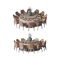 Round Dining Table Set With Brown Chairs Tablecloth And Decorative Vase 3d model
