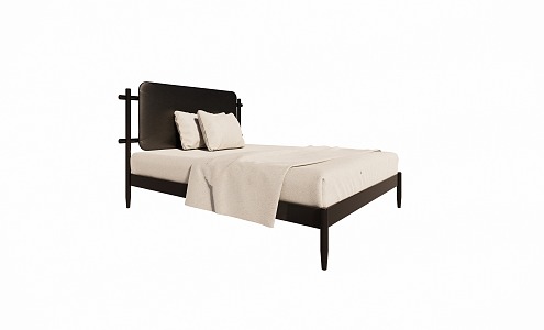 Nordic Simple Black Wooden Single Bed 3d model