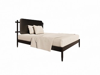 Nordic Simple Black Wooden Single Bed 3d model