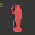 Man Wearing Horned Helmet With Long Beard Holding Staff In Dark Robe Standing On Pedestal
