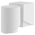 Modern Geometric Side Tables In Light Tones With Speckled Finish And Cube Cylinder Shapes