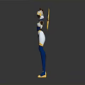 3D Futuristic Character Model With Blue White Yellow Costume And Golden Headdress