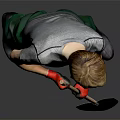 A Man Holding Shovel Wearing Gray T Shirt Green Pants And Red Gloves