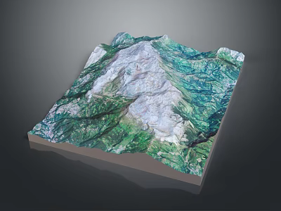 3D Landscape Model Showcasing Mountain Terrain With Green Vegetation And White Snowy Peak 3d model