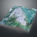 3D Landscape Model Showcasing Mountain Terrain With Green Vegetation And White Snowy Peak