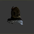 Detailed Triceratops Dinosaur Sculpture With Red Wooden Base And Textured Surface