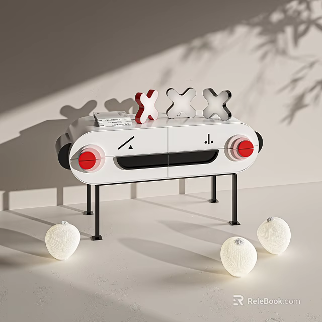 Cute Red And White Decorative Dolls Displayed On Table With White Balls 3d model 