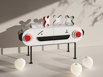 Cute Red And White Decorative Dolls Displayed On Table With White Balls 3d model