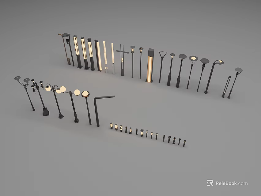 Various Modern Outdoor Lights With Metal Frames And Different Designs For Garden Patio 3d model 