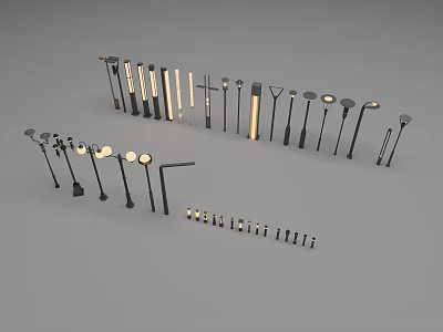 Various Modern Outdoor Lights With Metal Frames And Different Designs For Garden Patio 3d model