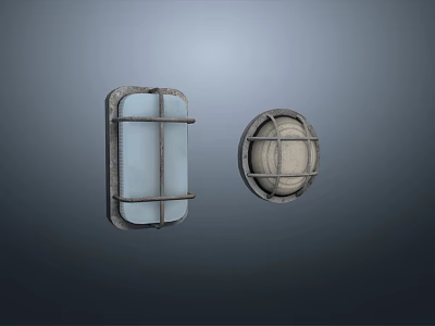 Square And Round Industrial Wall Lamps With Metal Frame And Glass Shade 3d model