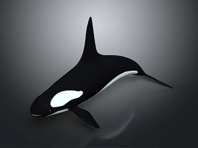 Black And White Orca Whale 3D Rendered In Swimming Pose On Gray Background 3d model