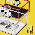 Modern Multi Layered Coffee Table With Transparent Glass Shelves And Metal Frame