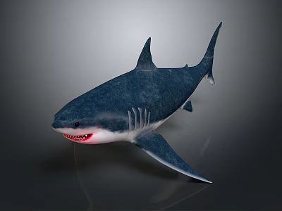 Blue Shark With White Underbelly Swimming And Open Mouth Showing Sharp Teeth 3d model