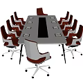 Modern Conference Table With Orange And White Ergonomic Chairs For Office Meeting Room