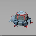 Futuristic Dome Building With Blue Gray Exterior Red Accent Bands Antenna And Steps