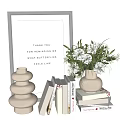 Framed Art Vase White Flower Bouquet Layered Ceramic Ornament Stacked Books Decorative Ornament Set