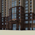 Twin Modern Classical High Rise Building Exterior With Glass Windows And Podium Base