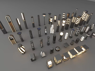 Various Stylish Outdoor Lights With Different Designs And Multiple Shapes Collection 3d model
