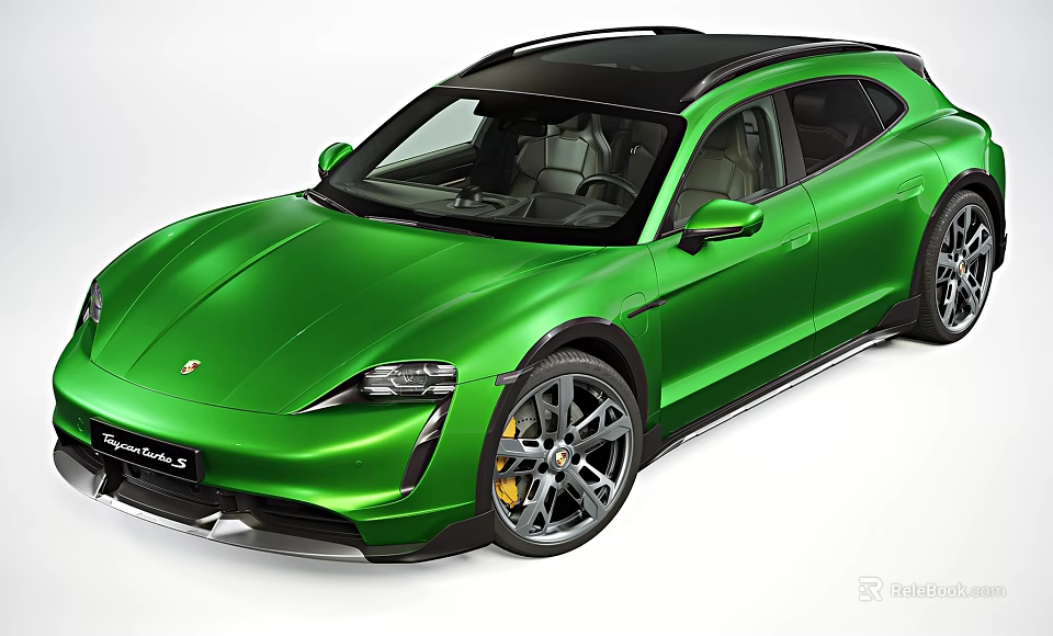 Green Porsche Taycan Cross Turismo Sporty Design With Black Roof And Alloy Wheels 3d model 