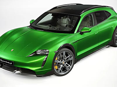 Green Porsche Taycan Cross Turismo Sporty Design With Black Roof And Alloy Wheels 3d model