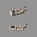 Modern Beige Fabric Two-Seater Sofa With Side Table And Table Lamp 3d model