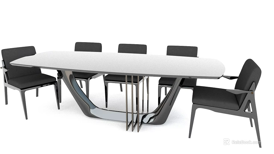 Modern Dining Table Set With White Tabletop And Black Chairs For Contemporary Space 3d model 