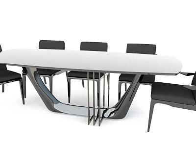 Modern Dining Table Set With White Tabletop And Black Chairs For Contemporary Space 3d model