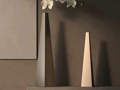 Tapered Decorative Ornament Set With Dark Light Tones And White Orchid Flowers On Shelf 3d model