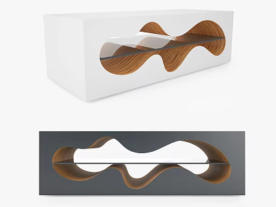 Stylish Modern Display Box Featuring Wooden Wave Design In White And Black 3d model