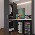 Gray Modern Wardrobe Design With LED Strip Lighting And Wall Art Decor