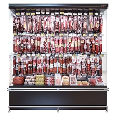 Retail Display Shelves With Refrigerated Glass Front For Organized Meat Products 3d model Retail Display Shelves With Refrigerated Glass Front For Organized Meat Products 3d model