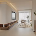 Modern Cream Toned Living And Dining Room With Plush Sofa And Beautiful Abstract Wall Art