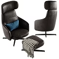 Black Leather Office Chair With Modern Design Navy Blue Pillow And Checkered Blanket