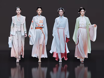 2D costume figure costume beauty classical beauty hanfu model hanfu fashion show runway catwalk 3d model
