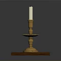 Decorative Golden Candle Holders With White Candle On Wooden Base