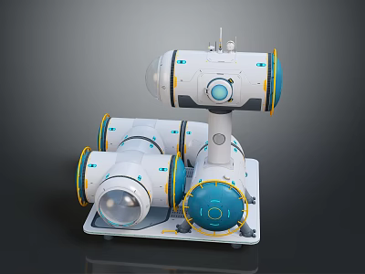 Futuristic Architectural Structure With Cylindrical Modules White Blue Yellow Accents And Circular Windows 3d model