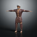 3D Humanoid Character Model With White Headgear Brown Bodysuit Light Lines And Arms Outstretched