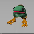 Stuffed Green Frog Toy Featuring Yellow Feet Red Mouth And White Top