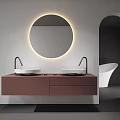 Modern Bathroom Vanity Designs With Round Backlit Mirrors And Colored Cabinets 3d model