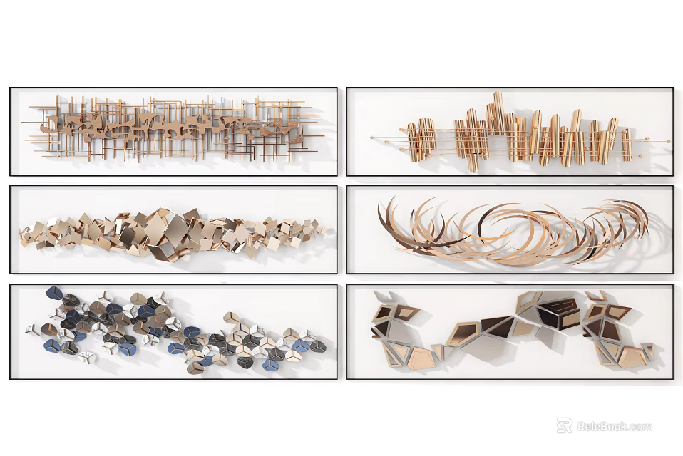 Modern Abstract Metal Wall Decor With Geometric Shapes And Sculptural Design Elements 3d model 