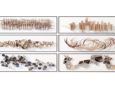 Modern Abstract Metal Wall Decor With Geometric Shapes And Sculptural Design Elements 3d model