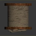 Wooden Stone Cylindrical Reel Featuring Coiled Rope And Circular Bases