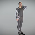 Man In Compression Sportswear Standing Against Gray Background Smiling With Right Hand Behind Neck